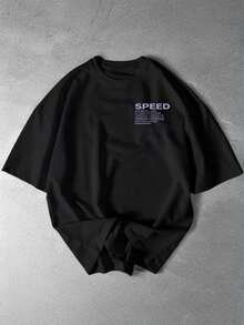 Zrgoth 男士休闲百搭简约英文标语及汽车印花短袖T恤 - 黑色 - 查看 5