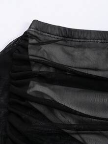 Sexy Women's Black Mesh Open Shoulder Top And Asymmetrical Long Skirt Set, Clubwear, Euroamerican Style, Sheer And Slimming Party Dress - Black - View 7