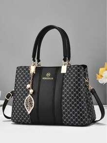 Bolso de mano con estampado de patchwork de moda con accesorio de colgante - Multicolor - Ver 1