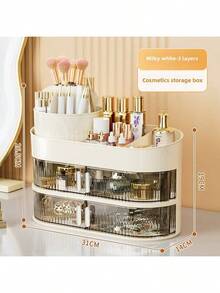 Rotating Makeup Organizer: Spacious Multi-Layer Desktop Case For Cosmetics, Lipstick & Eyeshadow – Premium Dust-Proof Design - 三層收納盒+筆筒[奶白] - 查看 3