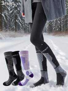 1双/3双装女士滑雪袜，专业运动袜，小腿压缩运动袜，加厚跑步袜，加大吸汗面积，足球袜，速干徒步袜，篮球袜，彩色棒球袜，亮色徒步袜，长筒骑行袜，踝部保护排球袜，适合四季户外穿着，情侣礼物，父亲节母亲节礼物，圣诞节万圣节礼物 - 彩色 - 查看 1