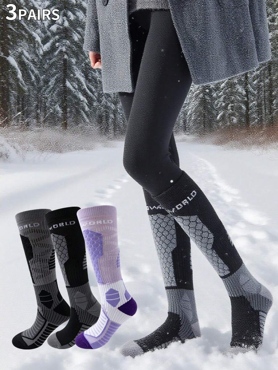 1双/3双装女士滑雪袜,专业运动袜,小腿压缩运动袜,加厚跑步袜,加大吸汗面积,足球袜,速干徒步袜,篮球袜,彩色棒球袜,亮色徒步袜,长筒骑行袜,踝部保护排球袜,适合四季户外穿着,情侣礼物,父亲节母亲节礼物,圣诞节万圣节礼物 - 彩色 - 查看 1