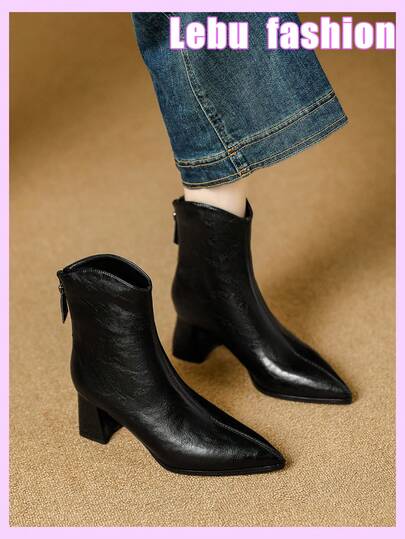 Qiluyuan Women's Fashion Short Boots, New Autumn/Winter French Elegant Solid Color Sexy Pointed Toe High Heel Boots With Zipper, Versatile Christmas Lady Ankle Boots Suitable For Casual, Work, Party, Brown, Black