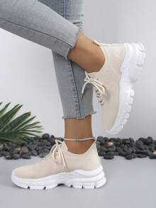 新款透气轻便网面针织系带休闲鞋，可水洗女士运动鞋、跑步鞋、步行鞋、公路鞋