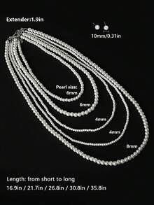 1 Set Fashionable & Elegant Multi-Layer Pearl Necklace & Earrings Set