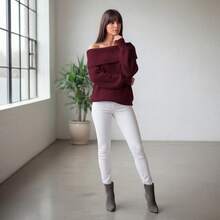 Women Cardigans - Burgundy - View 2