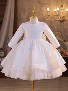 Chiếc đầm dài tay cổ tròn đính sequin lấp lánh quyến rũ này rất phù hợp cho các bé gái mặc trong những dịp quan trọng, chẳng hạn như đám cưới phù dâu, tiệc sinh nhật, biểu diễn sân khấu và các lễ hội quan trọng khác. - trắng - Xem 4