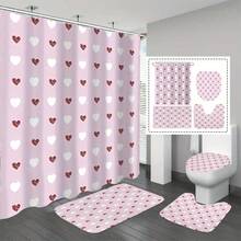 1/4pcs Valentine's Day Graffiti Heart Shaped Mother's Day Bathroom Curtain Set, Including Bathroom Carpet, U-Shaped Mat, Toilet Lid Cover, Waterproof Shower Curtain With 12 Hooks, Bathroom Decor, Romantic Red Pink White Printed Artistic Bathtub Decor