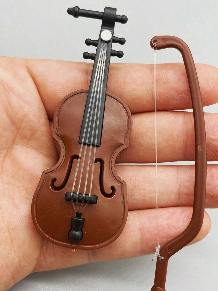 Mini Violin Model Miniature Toy, Bow And Case - Perfect Mini Musical Instrument For Dollhouse Decoration And Collectors Mini Miniature World Violin Music Instrument Scene Model Shooting Props, Vintage Imitation Violin, Family Toys - Wood Grain Color - View 1