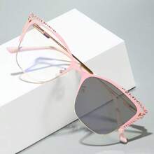 1 Pair Unisex Photochromic Lens Glasses - Transparent Lens, Semi-Rimless Oval Metal Frame - Relieve Eye Fatigue Caused By Computers, TVs, Phones And Games, Also Can Be Worn As Decorative Glasses - Baby Pink - View 5