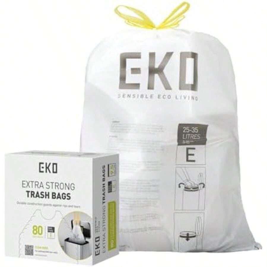 EKO Bolsas de Basura Tamaño E. 25-35 Litros. 80unidades. Caja dosificación fácil. Compatible con bote de basura EKO, uso en cocina, doméstico, extrafuertes, con cordón(default) - Multicolor - Ver 1