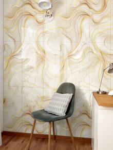 10pcs/Set 1.8㎡ PVC 3D Embossed Yellow Marble Pattern Ceramic Tile Wall Sticker, Waterproof, Mildew-Proof, Decorative Wall Panel For Kitchen, Bathroom - CZT-311 Yellow Curve - View 12