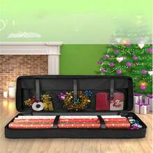 1个节日礼品包装收纳袋,采用耐用防水牛津布制成,可折叠重复使用,大容量节日装饰品收纳袋,圣诞包装纸收纳袋,底部可存放节日装饰品,户外露营旅行手机收纳袋,时尚优雅黑色手提包 - 黑色 - 查看 3