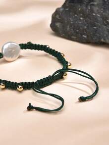 1 buah Gelang Kepang Buatan Tangan Berlapis Emas 18K dengan Mutiara Alami, Cocok untuk Pria dan Wanita, untuk Pemakaian Sehari-hari - Hijau - View 3