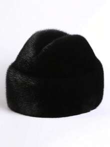 1pc Men's Winter Faux Mink Fur Warm Beanie Hat, Suitable For Middle-Aged And Elderly, Solid Color Fleece Knit Cap, Suitable As Gift For Father Or Outdoor Travel - MM1811 - View 7