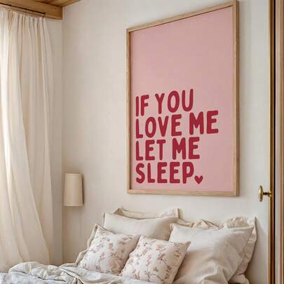 1 pezzo Quadro su tela incorniciato, "Se mi ami, lasciami dormire!" cartellone da parete per camera da letto, accenti rossi e rosa, decorazione per camera da letto, slogan divertente per camera da letto, cartellone di San Valentino, regalo d'amore, decorazione per anniversario, decorazione per matrimonio, regalo per coppia, decorazione per stanza, camera universitaria, appartamento, camera da letto di ragazze, soggiorno, bagno, cucina, pittura di San Valentino