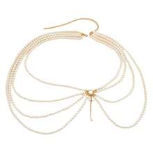 1件性感仿珍珠多层流苏侧开衩腰链，个性化腰带身体链配饰 - 金色 - 查看 4