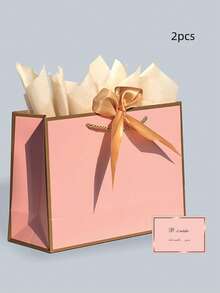 Premium Paper Gift Bag With Handles & Ribbon Bow, Includes Greeting Card & Tissue Paper, Large Size Suitable For Bridesmaids, Birthday, Valentine's Day, Wedding, Christmas, Mother's Day, Father's Day, Party Favors