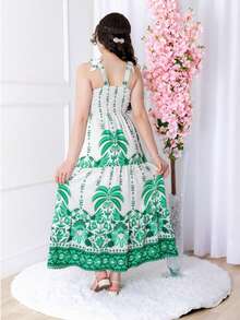 Long Strappy Dress - Viscose Print - 綠色 - 查看 4