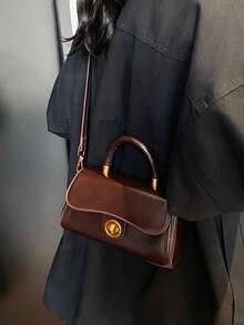 1. Sac carré à rabat, portefeuille mode femme , sac bandoulière avec décoration chaîne - Café - Voir 7