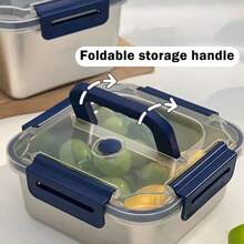 2 PCS Extra-Large Stainless Steel Food Storage Containers With Blue Lids - Deep Design, Airtight Seal, Perfect For Refrigerator Organization, Meal Prep, Lunch Boxes & Kitchen Pantry - 銀色 - 查看 7