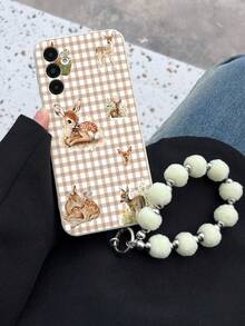 1个白色TPU材质鹿元素菱形复古鹿纹防摔全包手机壳，搭配1个白色毛绒球挂链，时尚百搭创意全包手机壳，兼容三星手机，适用于A14/A54/A56/A31 4G/A23/A98/S24/S25 Ultra/A5 13C 14C/Note 14 Pro 4G/Note 15 Pro/K60 Ultra等机型。 - 彩色 - 查看 1