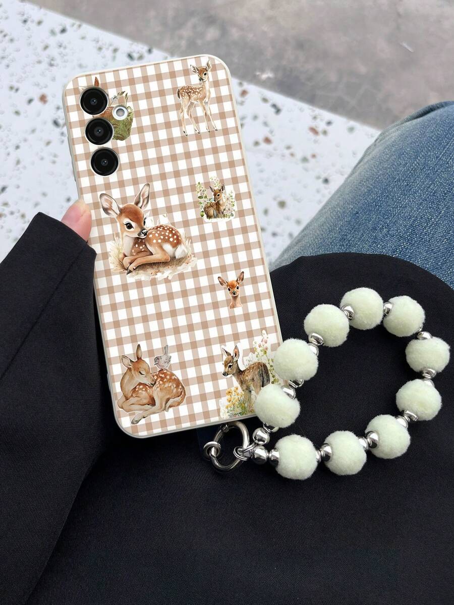 1个白色TPU材质鹿元素菱形复古鹿纹防摔全包手机壳,搭配1个白色毛绒球挂链,时尚百搭创意全包手机壳,兼容三星手机,适用于A14/A54/A56/A31 4G/A23/A98/S24/S25 Ultra/A5 13C 14C/Note 14 Pro 4G/Note 15 Pro/K60 Ultra等机型。 - 彩色 - 查看 1