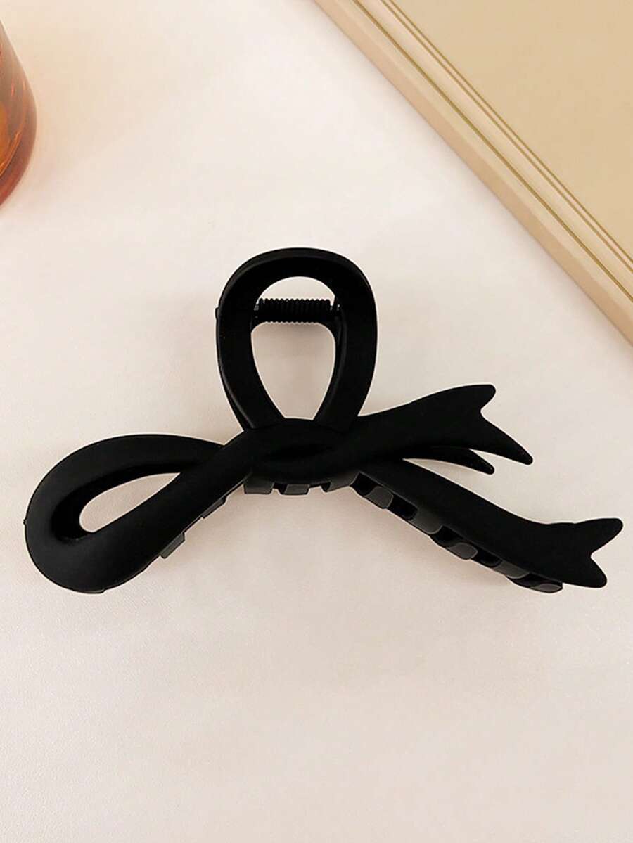1pc Women's Solid Color Autumn/Winter Bow Ribbon Velvet Hollow Big Hair Clip, Bow Hair Claw Suitable For Thick And Thin Hair, Elegant Sweet Fashion For Campus, Party, Ball, Daily Wear Women Hair Accessories Casual Hair Clutch - Black - View 1