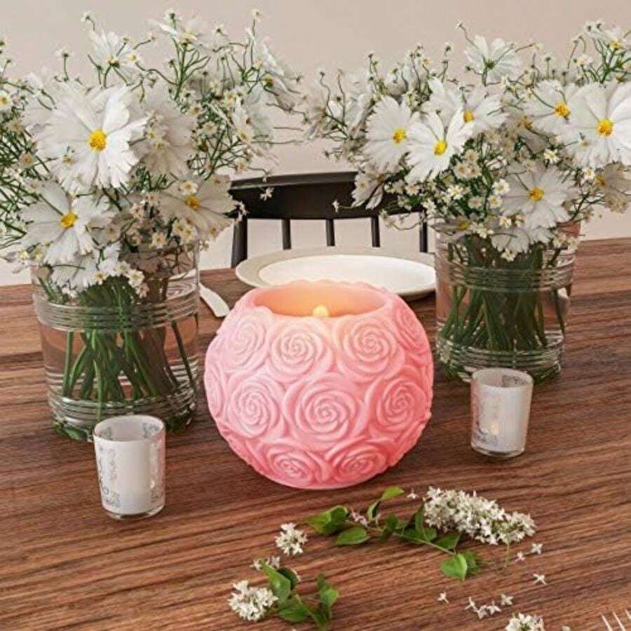 Vela - Vela sin llama con diseño de bola rosa con control remoto para el hogar, boda, despedida de soltera, y decoración de Navidad por Lavish Home (rosa)(Realismo) - Multicolor - Ver 1