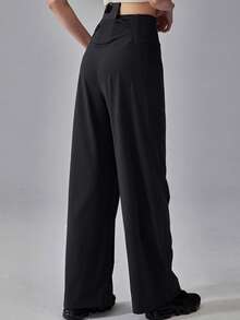 Women High Waist Wide Leg Yoga Pants, High Elastic Quick Dry Ice Silk Nylon Trousers With Back Pocket For Workout Sports - Black - View 1