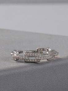 1枚水钻链环，奢华几何方形戒指，锆石交错设计，女士珠宝 - 銀色 - 查看 3