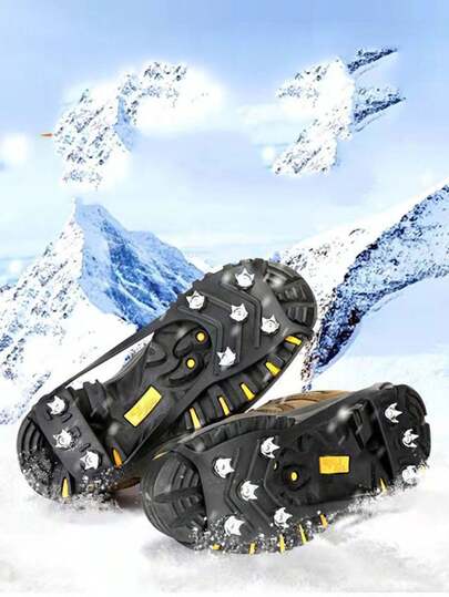 1 Pair Unisex Anti-Slip Shoe Covers Ice Cleats, 10-Teeth/8-Teeth Outdoor Hiking Camping Non-Slip Ice Spikes Silicone Shoe Crampons, Suitable For Various Shoe Types
