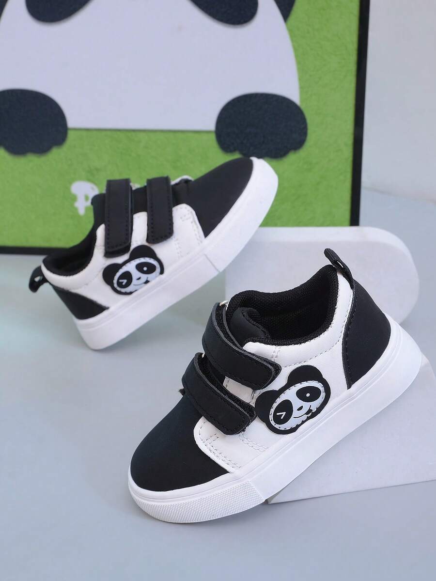 Neue minimalistische Baby-Sportschuhe aus PU-Material zum Hineinschlüpfen mit Schnürverzierung, modisch, bequem, rutschfest und leicht, mit vorgeformter Innensohle, geeignet für Alltag und Laufen - Schwarz und Weiss - Übersicht 1