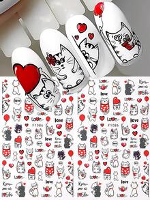 Hình dán trang trí móng tay ngày Valentine, hình trái tim và mèo lãng mạn, phụ kiện làm móng tự chế cho ngày lễ. - Nhiều màu - Xem 6