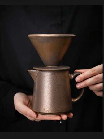 1 Set Taza de filtro de goteo manual de café, Olla de café cerámica para compartir, Taza de café, Regalo para novia, Embudo de filtro de café, Cafetera de goteo manual, Cafetera para el hogar/oficina, Olla cerámica