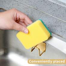 2 Sets Gold Adhesive Sponge Holder, Stainless Steel Dish Sponge Drainer Rack, Kitchen Accessories - Gold - View 4