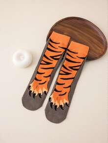 1 par de calcetines cómodos y casuales para hombres con estampado de garra de dinosaurio y pata de animal hasta el tobillo - Multicolor - Ver 13