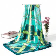 Women's Large Square Satin Scarf 90x90 Chic Polyester Printed - Green / Green - View 2