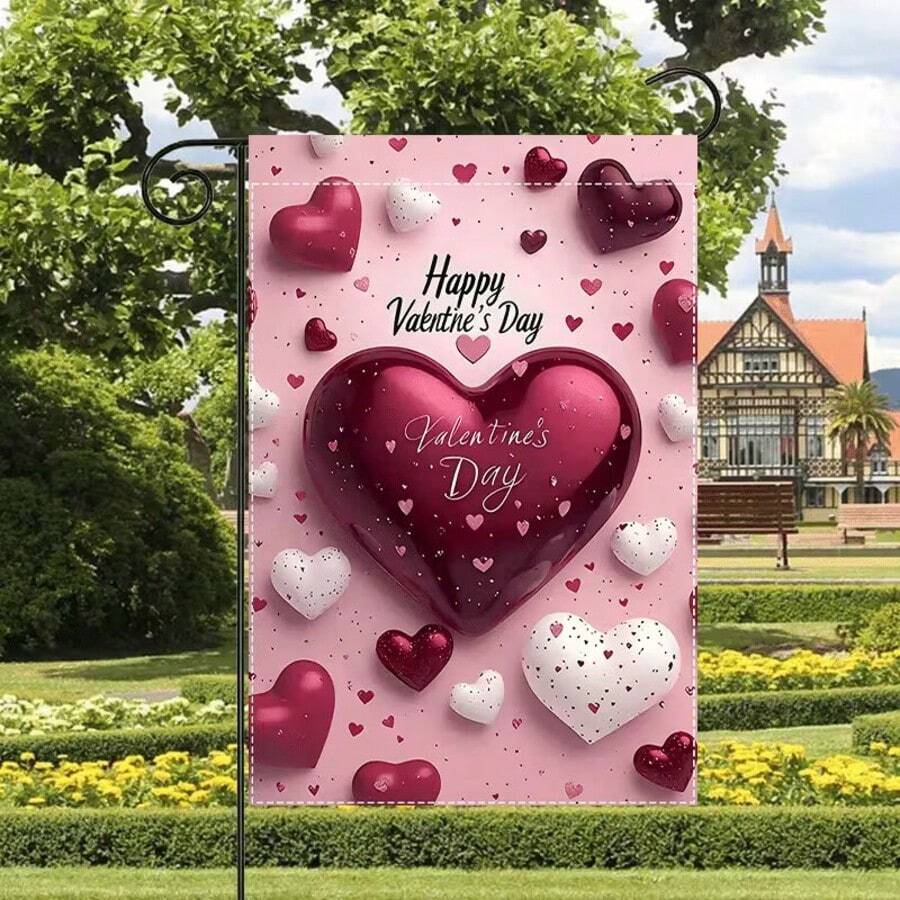 1pc Romantic Valentine's Day Double-Sided Printed Outdoor Garden Flag, Yard Decor - Multicolor - View 1