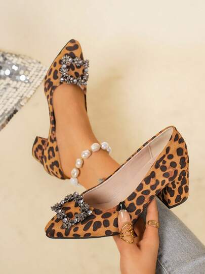 Giày cao gót mũi nhọn họa tiết da báo thời trang dành cho nữ, cỡ lớn, mùa xuân/thu