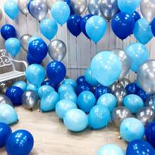 36 Peças/Conjunto de Balões Azuis, 10/12 Polegadas Balões de Festa Azul Escuro, Azul Claro, Azul Metálico, Prata, Látex, Balões de Confete Azuis para Chá de Bebê, Aniversário, Casamento, Formatura, Decoração de Festa com Tema Azul - Multicolorido - Visão 4