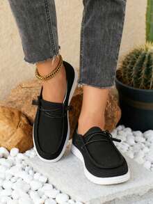 Women's Canvas Slip-On Flats, Casual And Comfortable Loafers, And Lightweight And Breathable Sneakers Are Suitable For Everyday Wear. - 黑色 - 查看 2