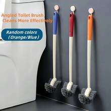 Angled Toilet Brush, Soft Bristle Long Handle Toilet Brush, Wall-Mounted Cleaning Tool - Multicolor - View 1