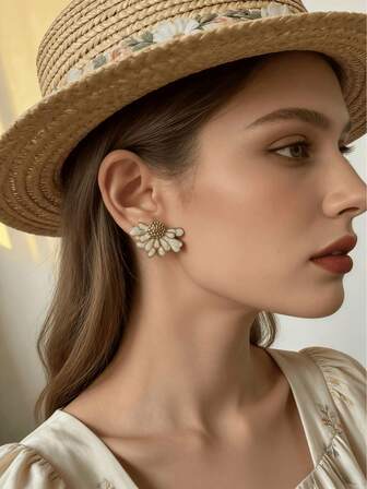 1 Pair Elegant Camellia Flower Stud Earrings, Unique Design, Delicate Jewelry, Suitable For Women, Gift For Valentine's Day, Mother's Day