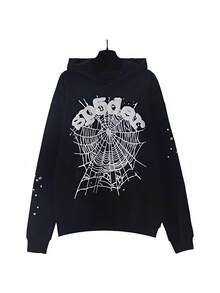 Autumn/Winter Clothing: Street-Style Hip-Hop Style Foam Spider Web Hooded Sweatshirt, Fashionable Sporty Hoodie. - màu đen - Xem 1