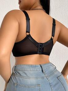 Plus Size Women Lace Wireless Bra, Breathable Non-Slip Front Closure Lift & Support, Adjustable Straps, Seamless Everyday Wear - Black - View 2