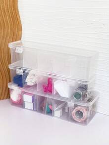 Nail Art Organizer Box, Multi-Compartment Storage Container, Dust-Proof Makeup & Beauty Tool Organizer - Clear - View 1