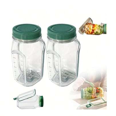 Frasco Mason con compartimento para ensalada: Frasco hermético para ensalada con apertura lateral | Diseño de tapa a bol para frascos de ensalada con taza para aliño, adecuado para oficina, gimnasio, picnic - Naranja