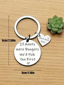 1pc Stainless Steel "Aunt" Keychain, Gift For Family - Silver - View 6