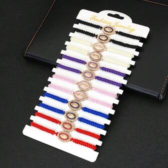 12 Pcs/Set Handamde Braided Rope Bracelet Charms Virgin Mary Bracelet Set For Men Women Wristband Jewelry